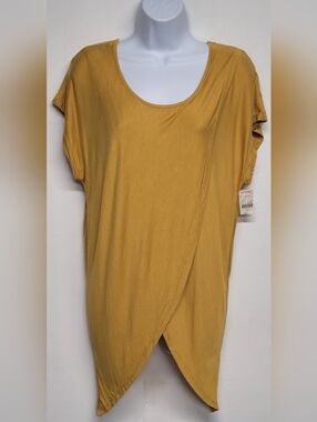 Focus XL Vintage Split Top Mustard Slinky Stretch Knit New Asymmetrical